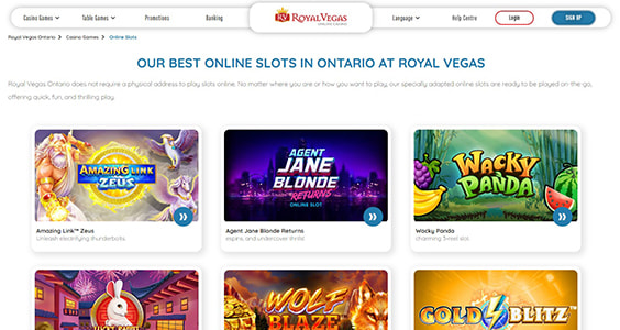 Interface du Vegas Plus casino en ligne montrant des machines à sous